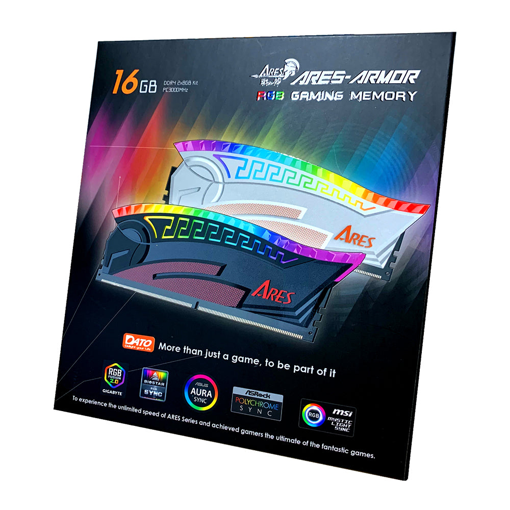 Memorija RAM Dato Ares Armor, DDR4, RGB, 8GB, 3600Mhz, CL18, Crna AMRGB1G88G36K