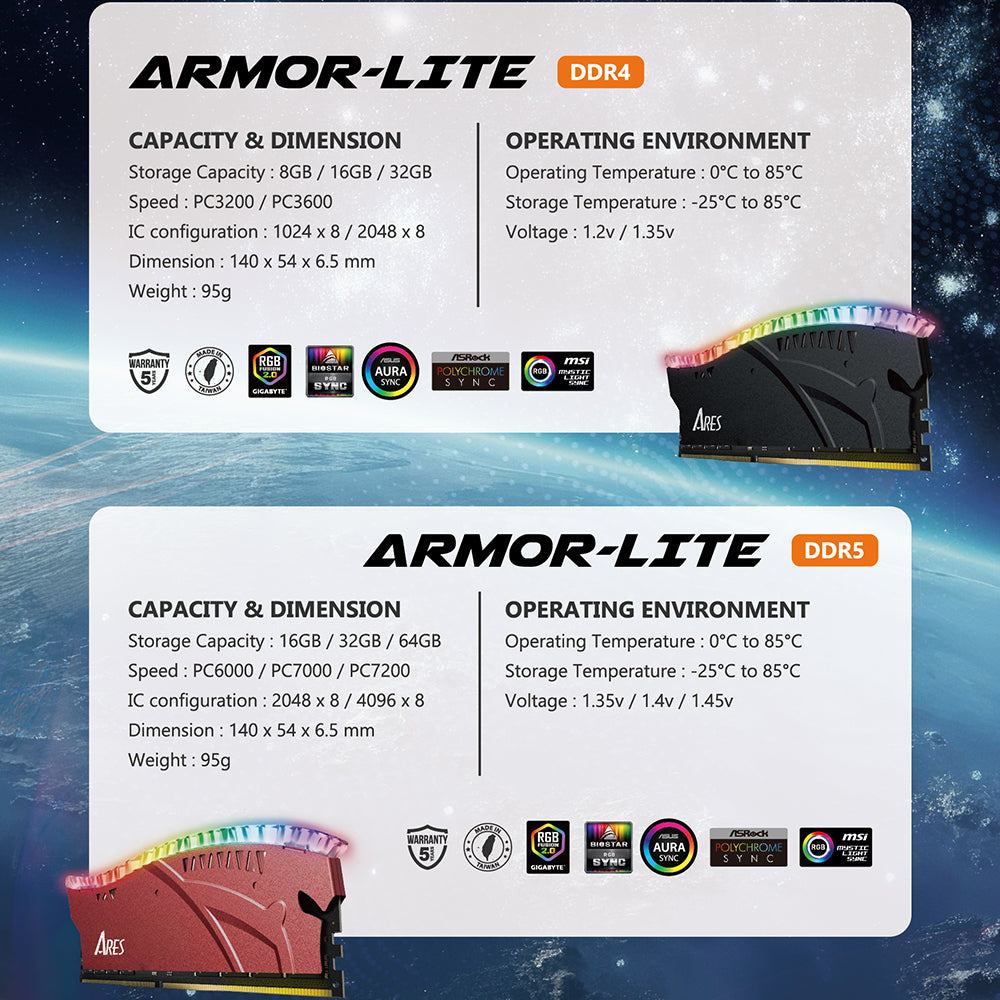 Memorija RAM Dato Ares Armor Lite, DDR5, RGB, 32GB, 6000Mhz, Crna ARB32G5K60
