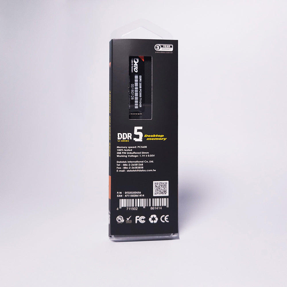 Memorija RAM Dato, DDR5, 8GB, 4800Mhz, Crna DT8G5DU48