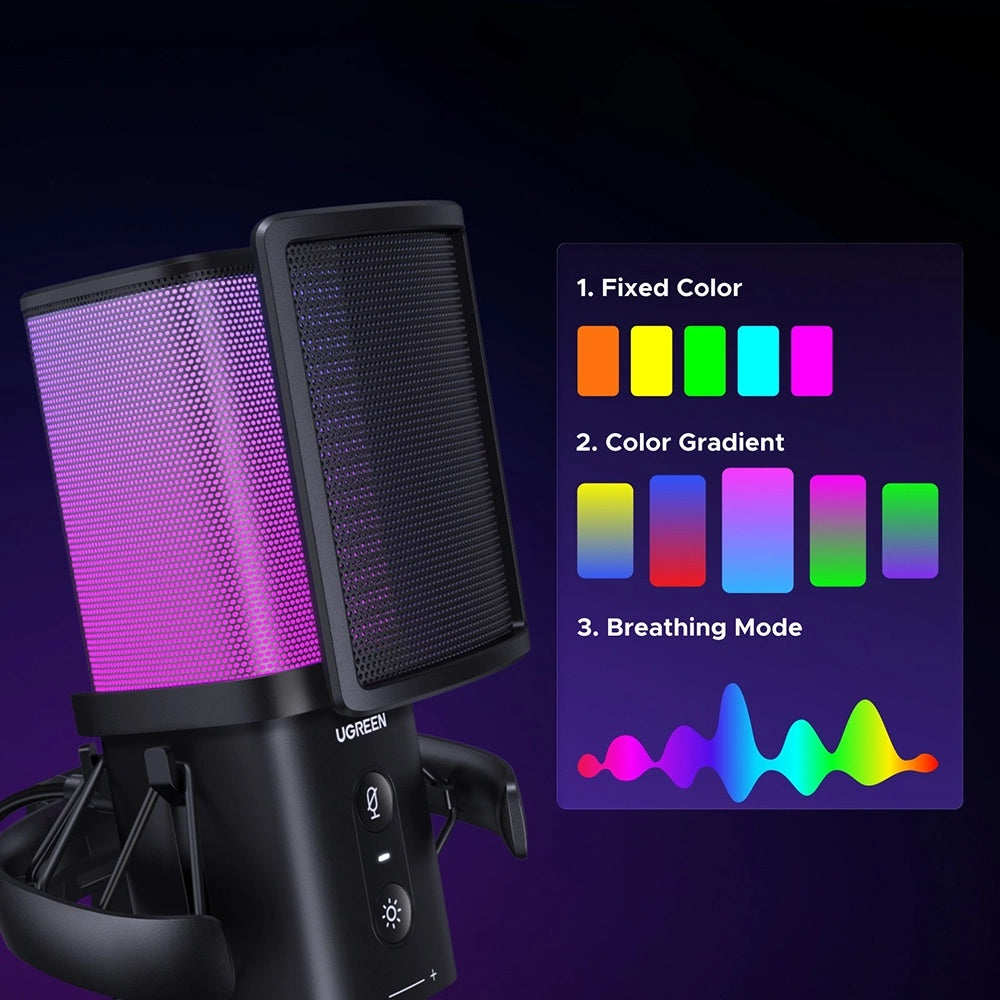 Mikrofon Cardioid UGREEN CM581 (65629), RGB, USB-C, 1.5m, Crni