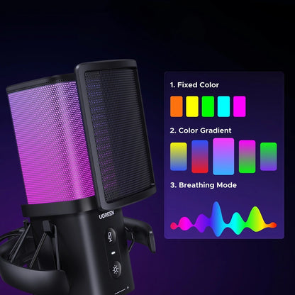 Mikrofon Cardioid UGREEN CM581 (65629), RGB, USB-C, 1.5m, Crni