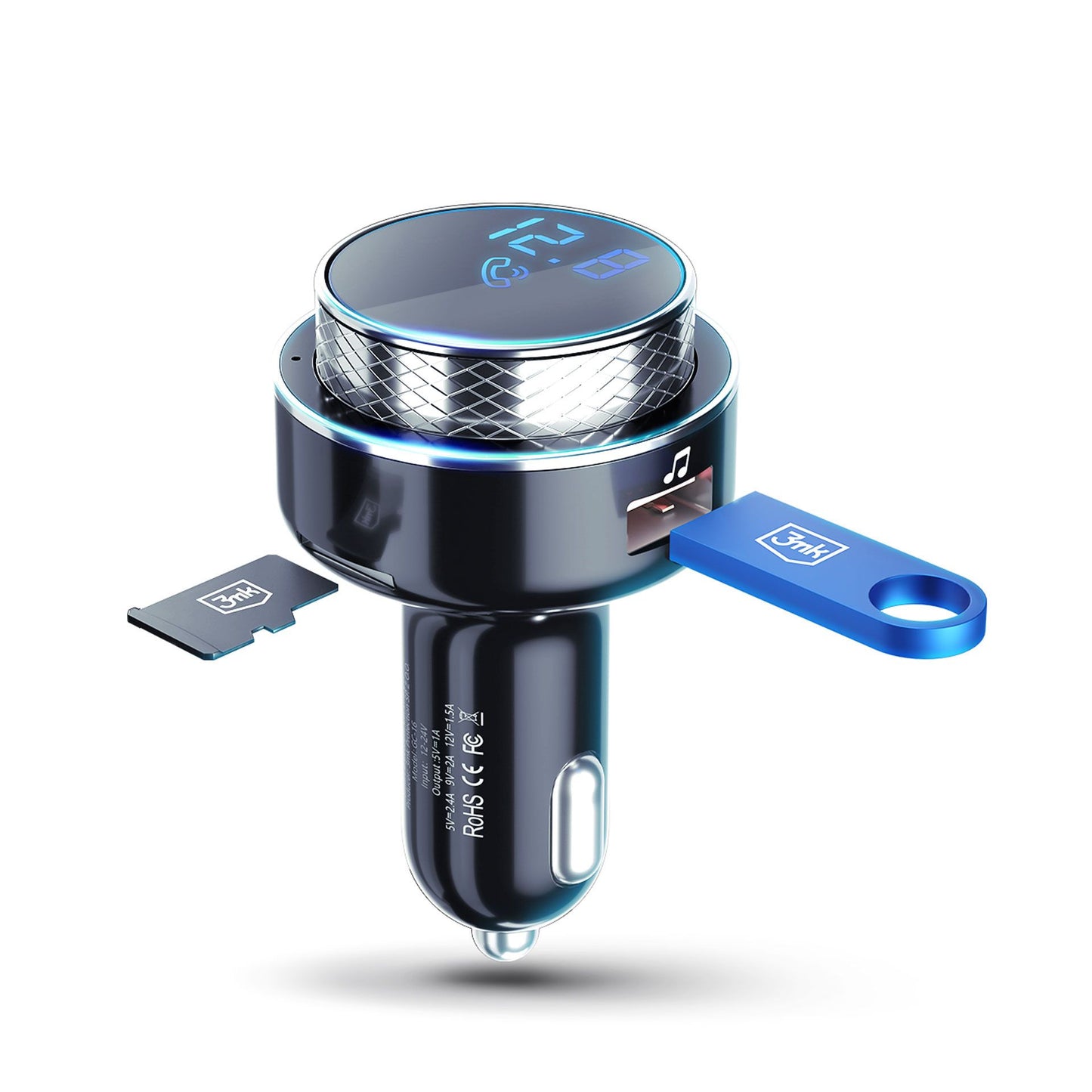 FM Bluetooth modulator 3MK Hyper Car, 2 x USB-A - 1 x microSD