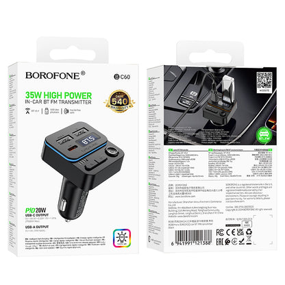 FM Bluetooth modulator Borofone BC60 Hero, 2 x USB-A - 1 x USB-C