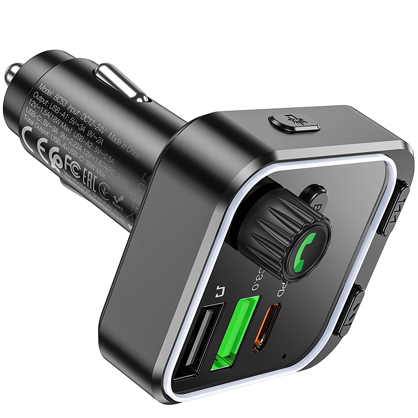 Bluetooth FM Modulator BC53 Highway, 2 x USB-A - 1 x USB-C 