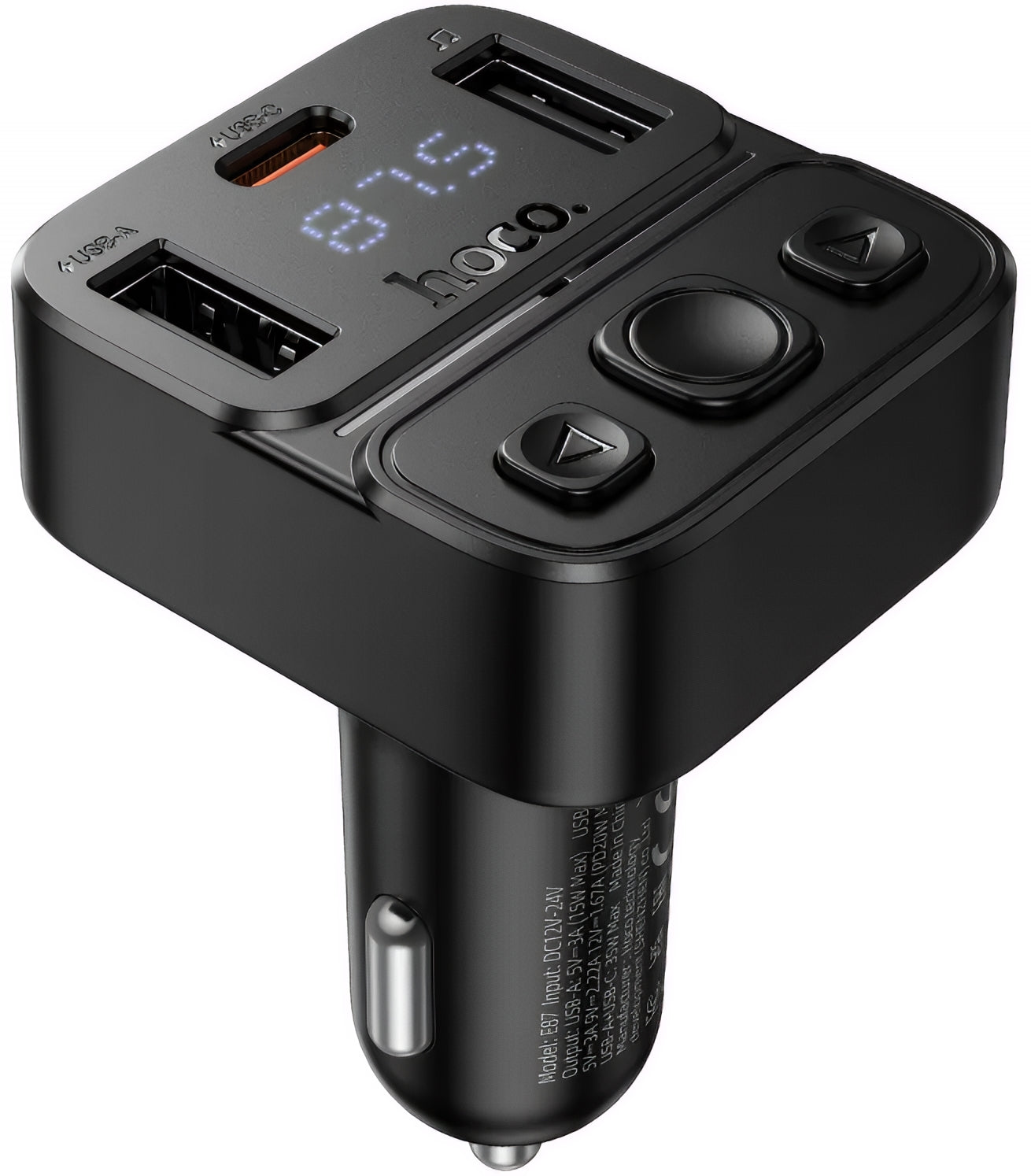 FM Bluetooth modulator HOCO E87, 2 x USB-A - 1 x USB-C