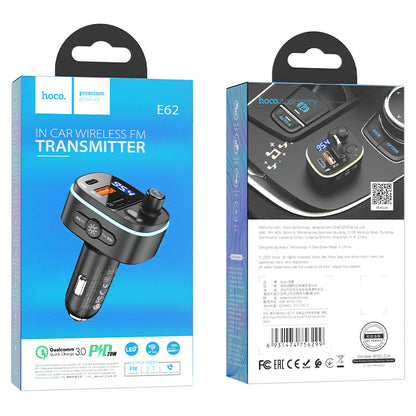 FM Bluetooth modulator HOCO E62 Fast, 2 x USB-A - 1 x USB-C