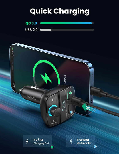 Bluetooth FM Modulator UGREEN CD229, 2 x USB-A - 1 x USB-C - 1 x microSD