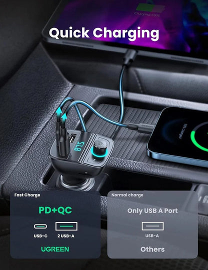 Bluetooth FM Modulator UGREEN CD229, 2 x USB-A - 1 x USB-C - 1 x microSD