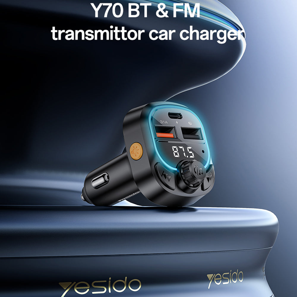 Modulator FM Bluetooth Yesido Y70, 2 x USB-A - 1 x USB-C