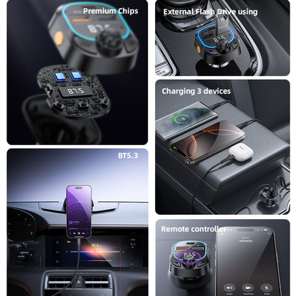 Modulator FM Bluetooth Yesido Y70, 2 x USB-A - 1 x USB-C