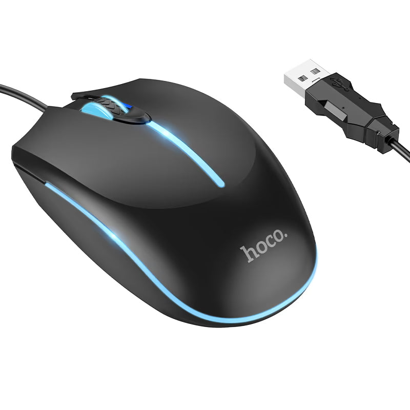 Gejmerski miš sa žicom USB HOCO GM37, RGB, 2400DPI, Crni