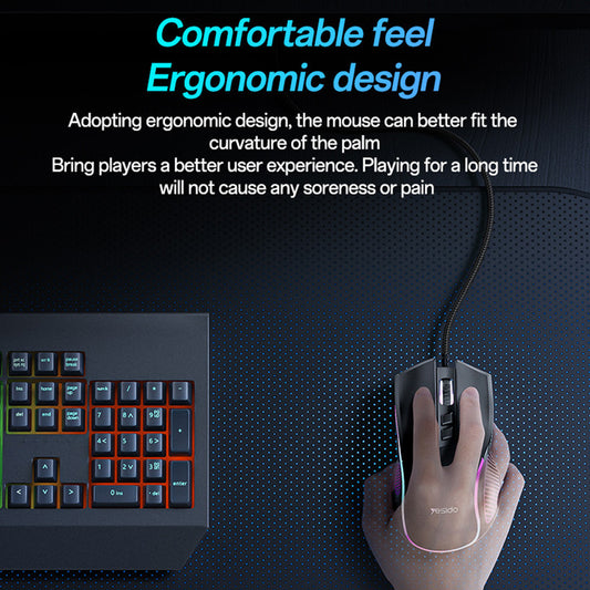 Gaming miš sa žicom USB Yesido KB20, RGB, 1000DPI - 7200DPI, Crni