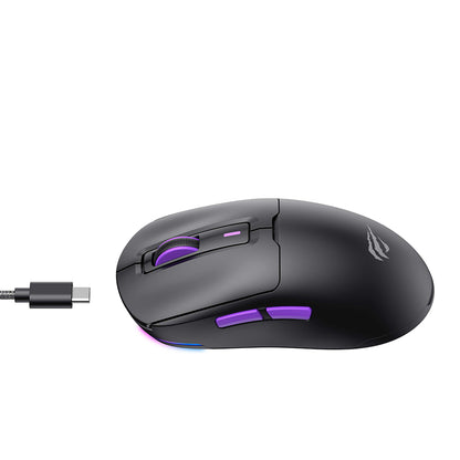Bežični gejmerski miš HAVIT MS969WB, RGB, 1000DPI - 16000DPI, BT / Wi-Fi / Žičani, Crni