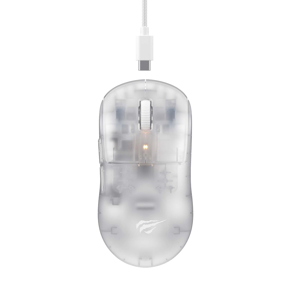 Bežični gejmerski miš HAVIT MS970WB Pro, 800DPI - 12000DPI, BT / Wi-Fi / Žičani, Transparentno Beli