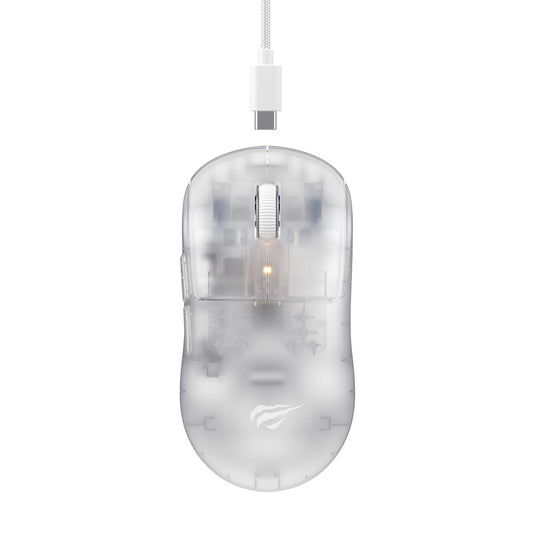 Bežični gejmerski miš HAVIT MS970WB Pro, 800DPI - 12000DPI, BT / Wi-Fi / Žičani, Transparentno Beli
