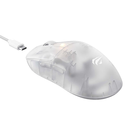Bežični gejmerski miš HAVIT MS970WB Pro, 800DPI - 12000DPI, BT / Wi-Fi / Žičani, Transparentno Beli