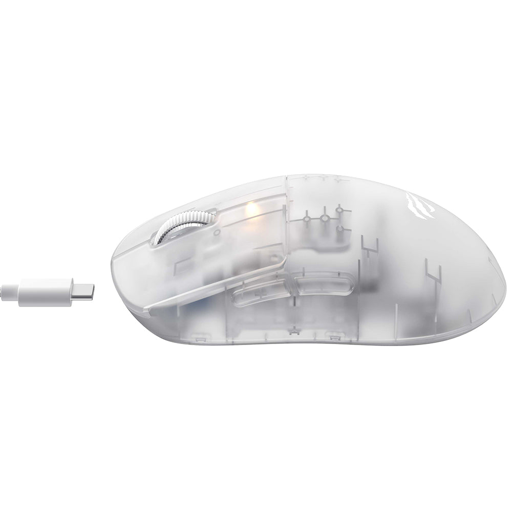 Bežični gejmerski miš HAVIT MS970WB Pro, 800DPI - 12000DPI, BT / Wi-Fi / Žičani, Transparentno Beli