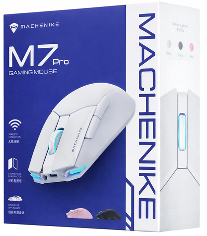 Bežični gejmerski miš Machenike M7 Pro, RGB, 1000 DPI – 26000 DPI, beli