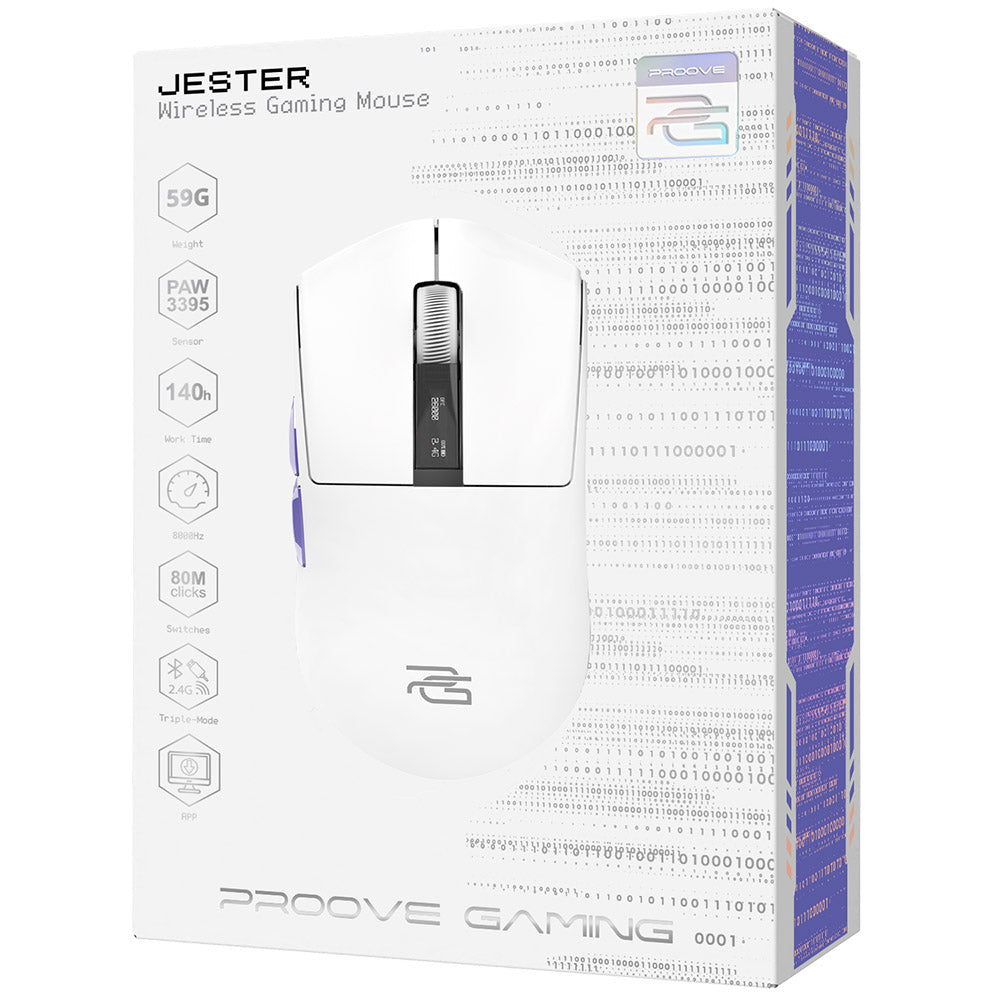 Bežični gejmerski miš Proove Jester, 800DPI - 26000DPI, OLED ekran, Beli WMJS00022002