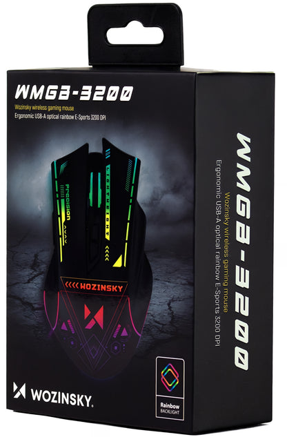 Bežični gejming miš WZK WMGB-3200, 3200DPI, RGB, Crni