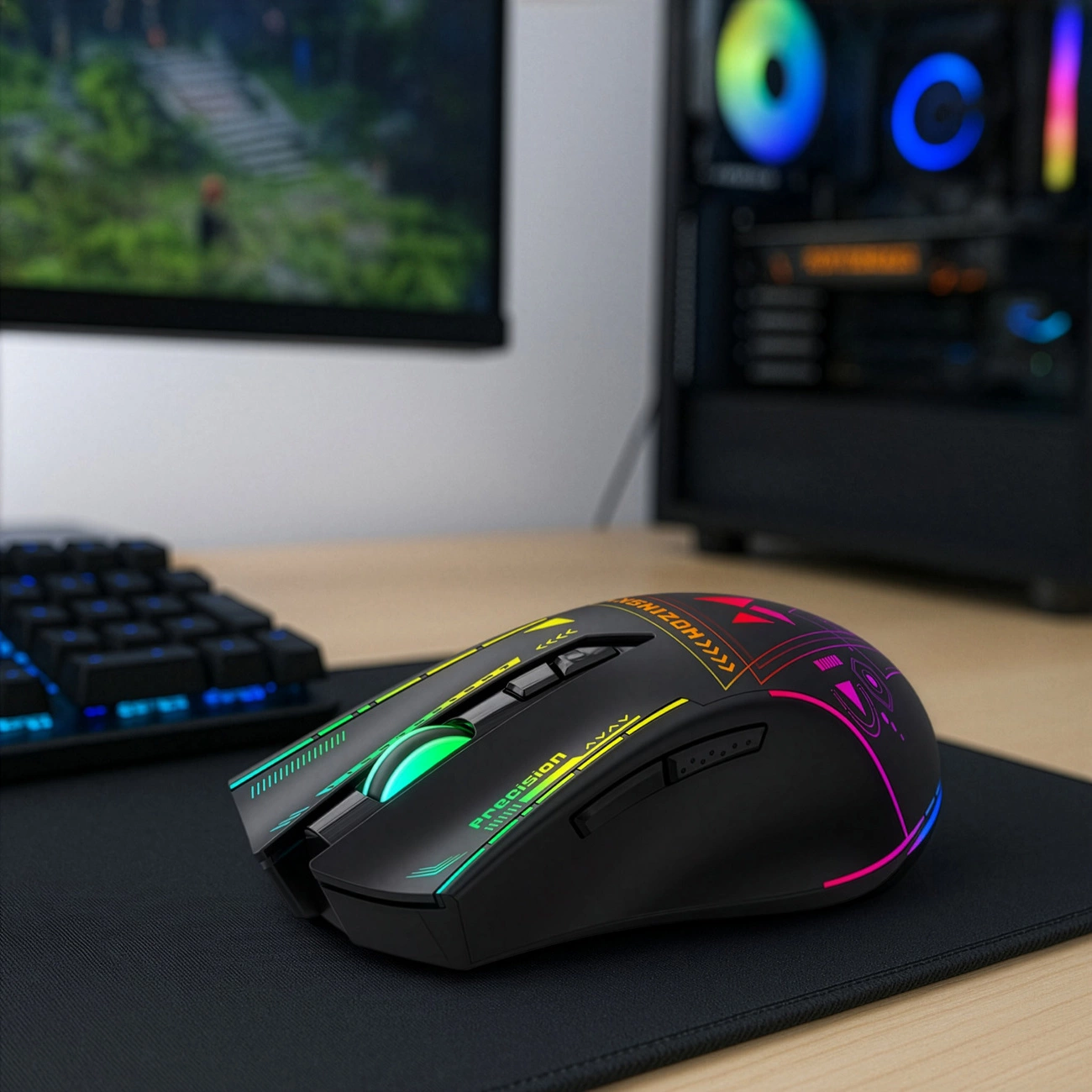 Bežični gejming miš WZK WMGB-3200, 3200DPI, RGB, Crni