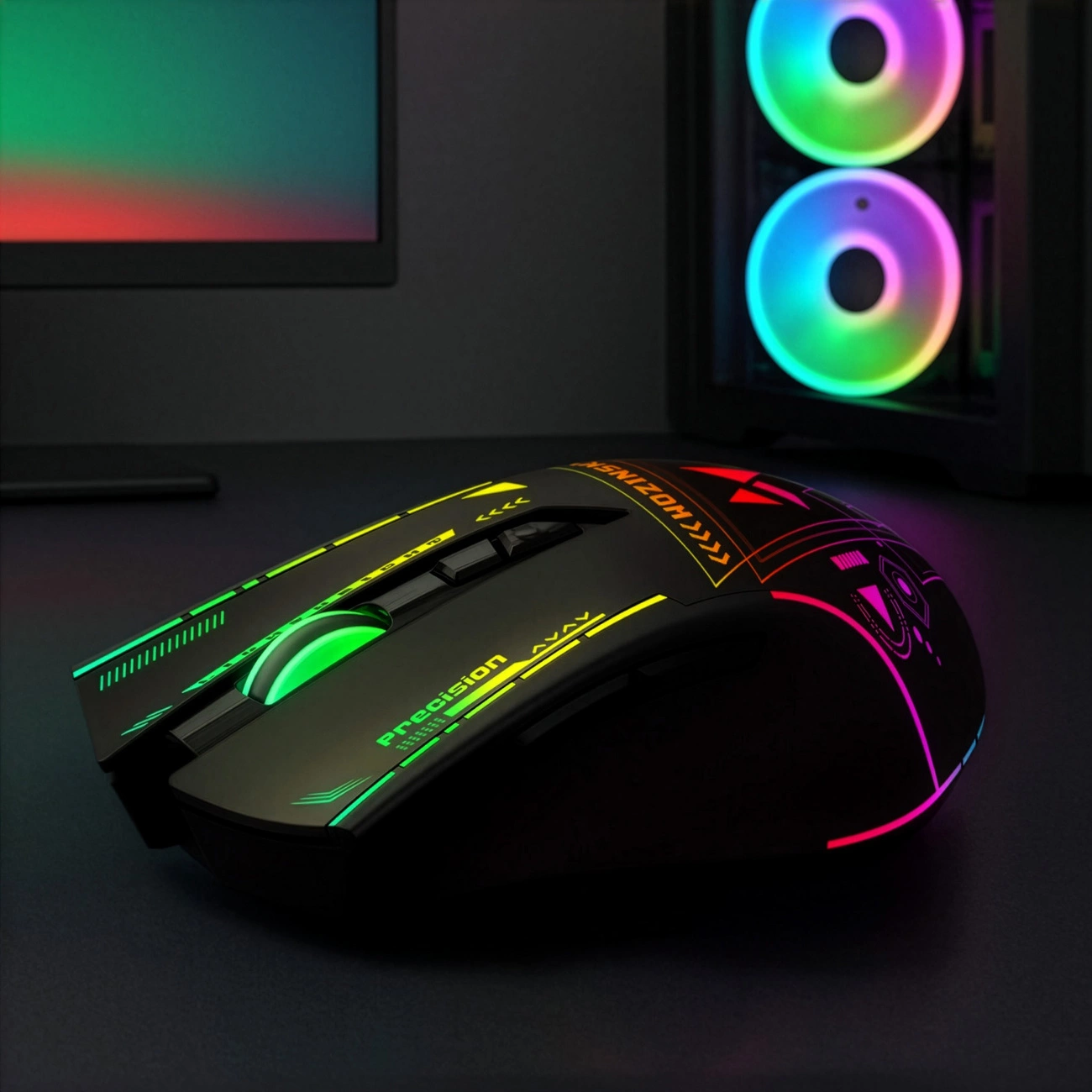 Bežični gejming miš WZK WMGB-3200, 3200DPI, RGB, Crni