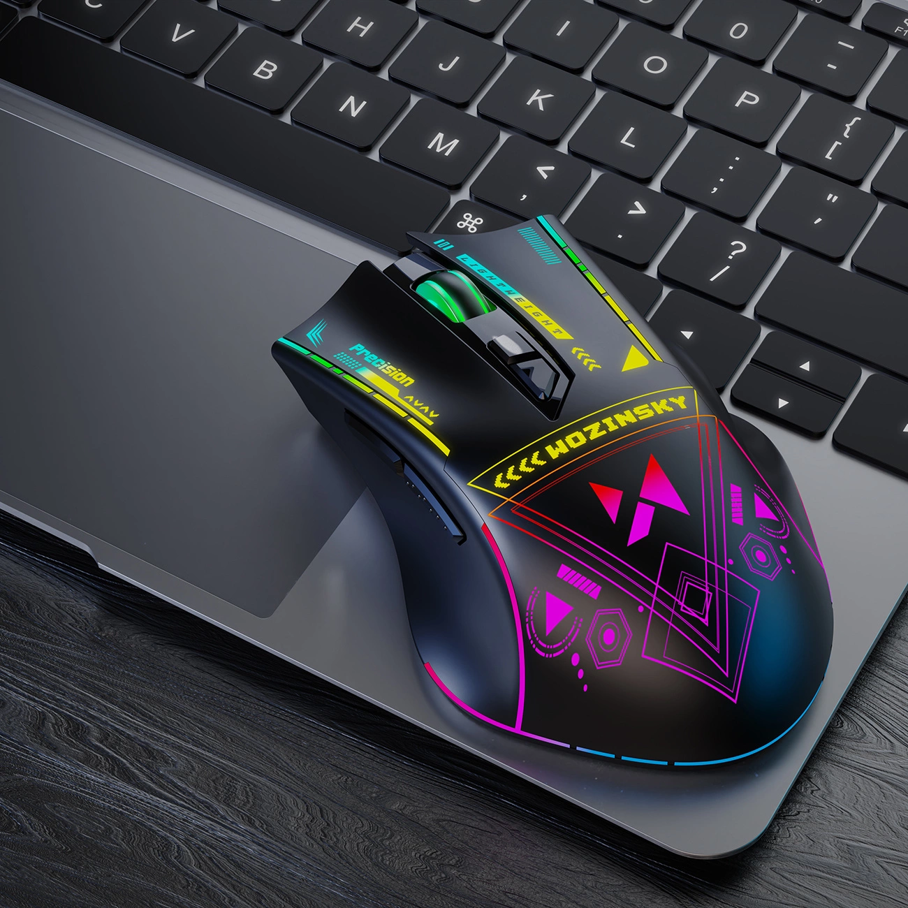 Bežični gejming miš WZK WMGB-3200, 3200DPI, RGB, Crni