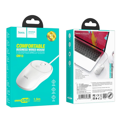 Miš sa žicom USB HOCO GM13, 1600DPI, Bela