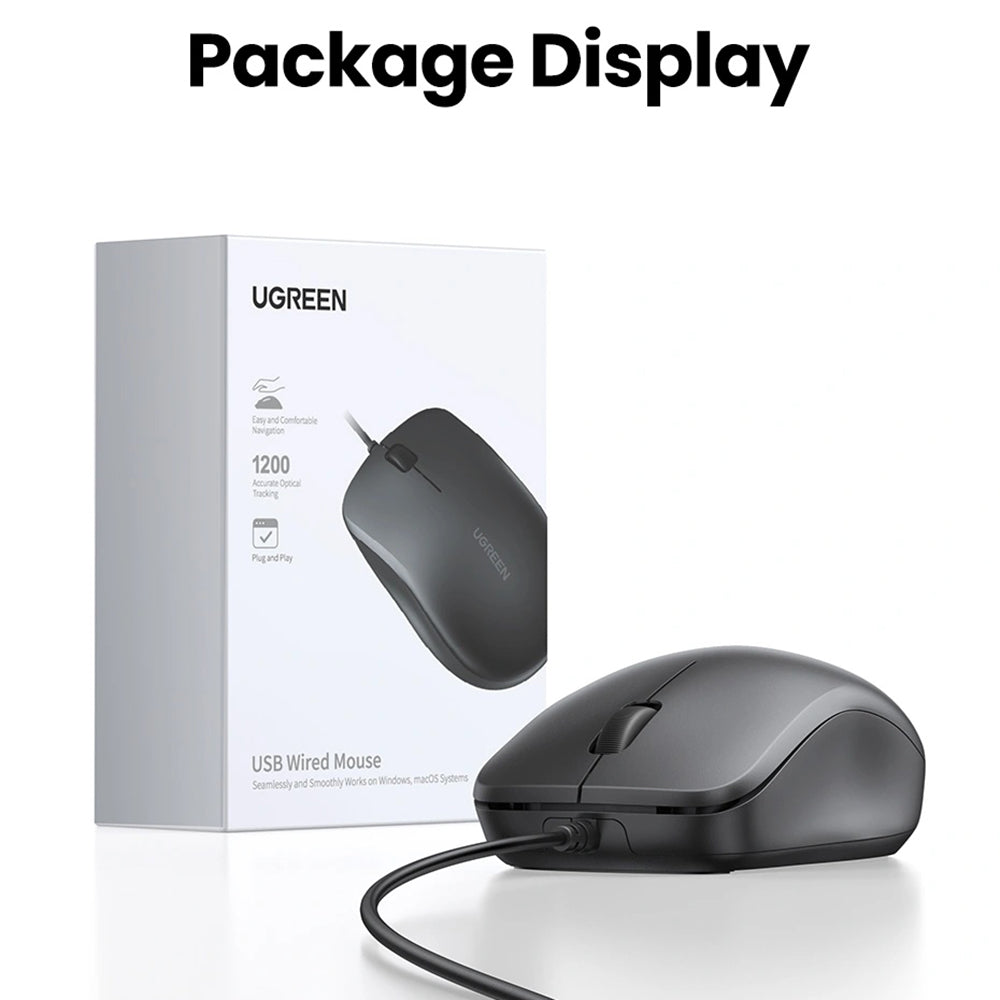 Miš sa žičanim USB UGREEN MU007, 1200DPI, 1.5m, Crni