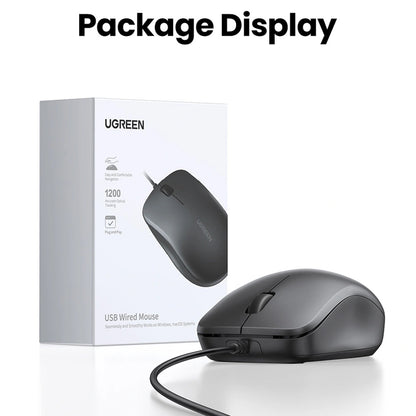 Miš sa žičanim USB UGREEN MU007, 1200DPI, 1.5m, Crni