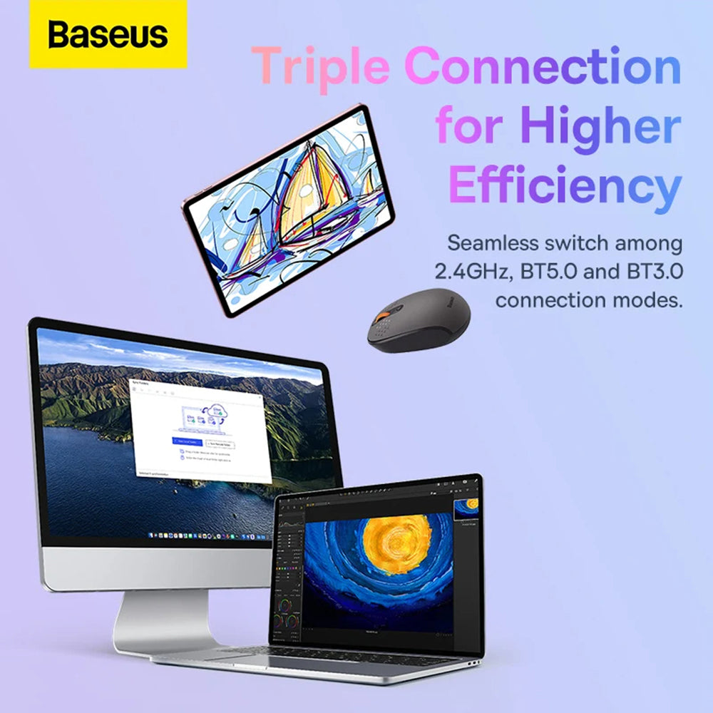 Miš bežični Baseus F01B Tri-Mode, 1600DPI, BT / Wi-Fi, sivi B01055503833-00