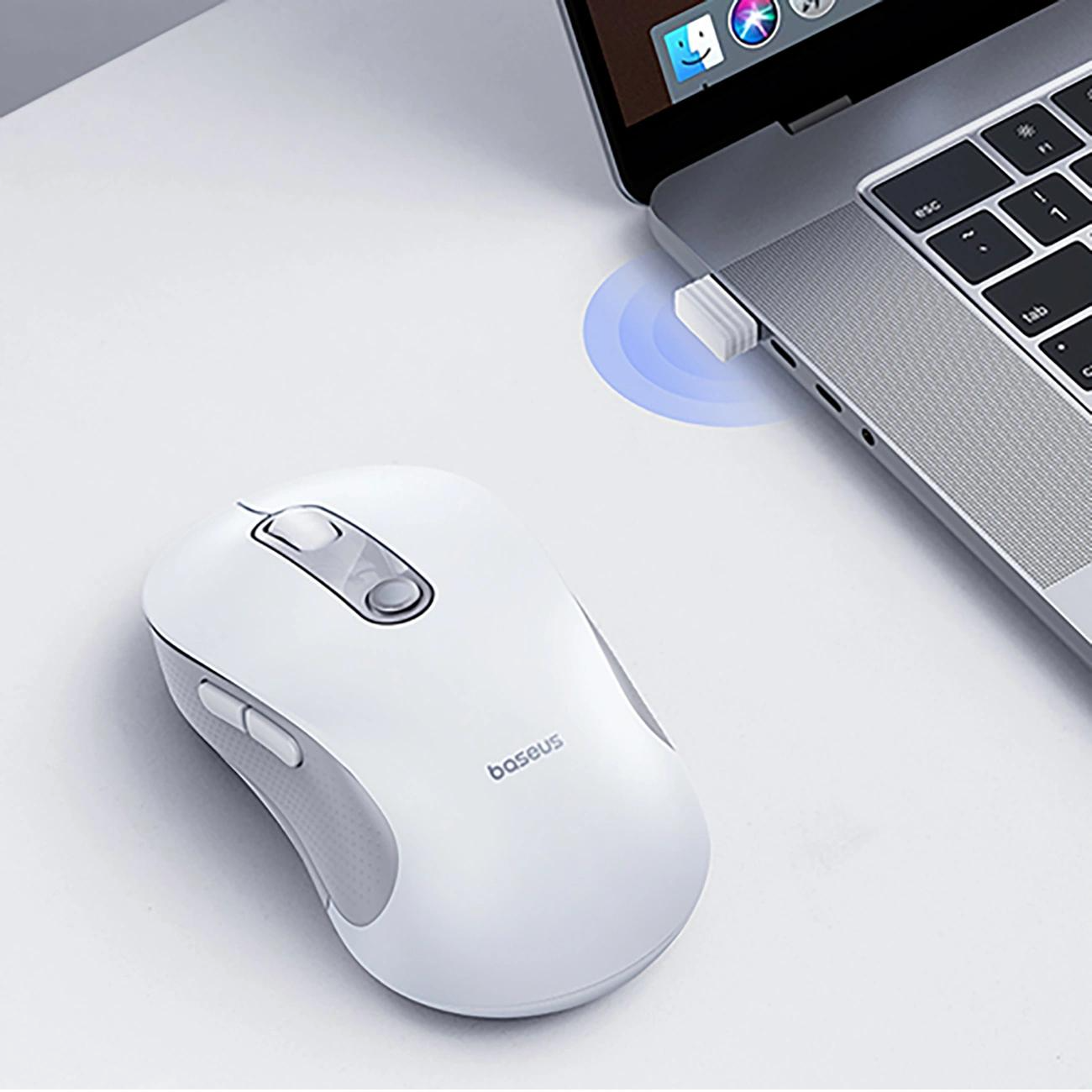 Bežični miš Baseus F02, 1600DPI, BT / Wi-Fi, Beli B0203302