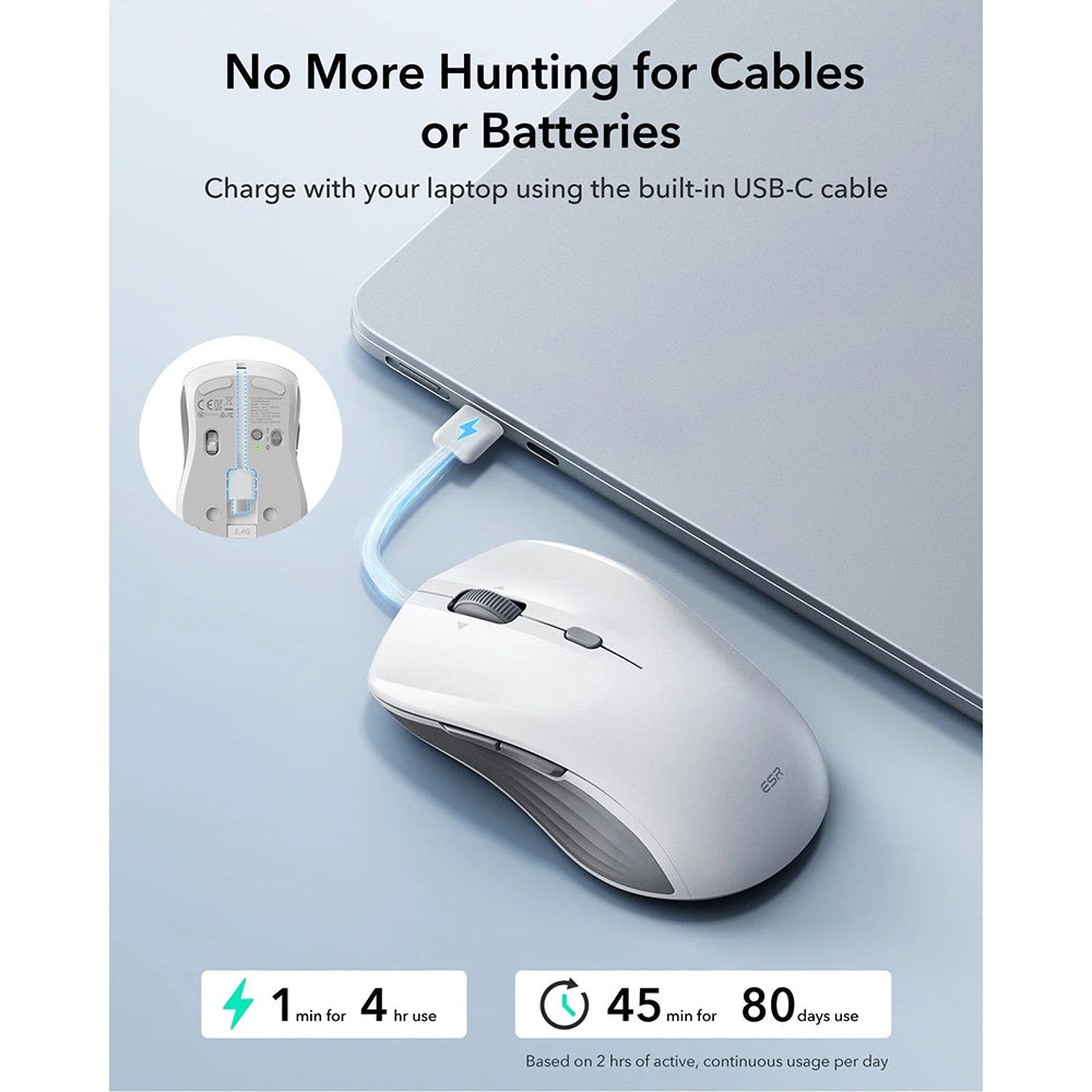 Bežični miš ESR MagMouse, 800DPI - 4800DPI, Bel