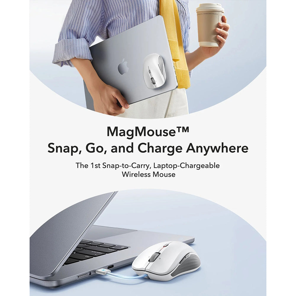 Bežični miš ESR MagMouse, 800DPI - 4800DPI, Bel