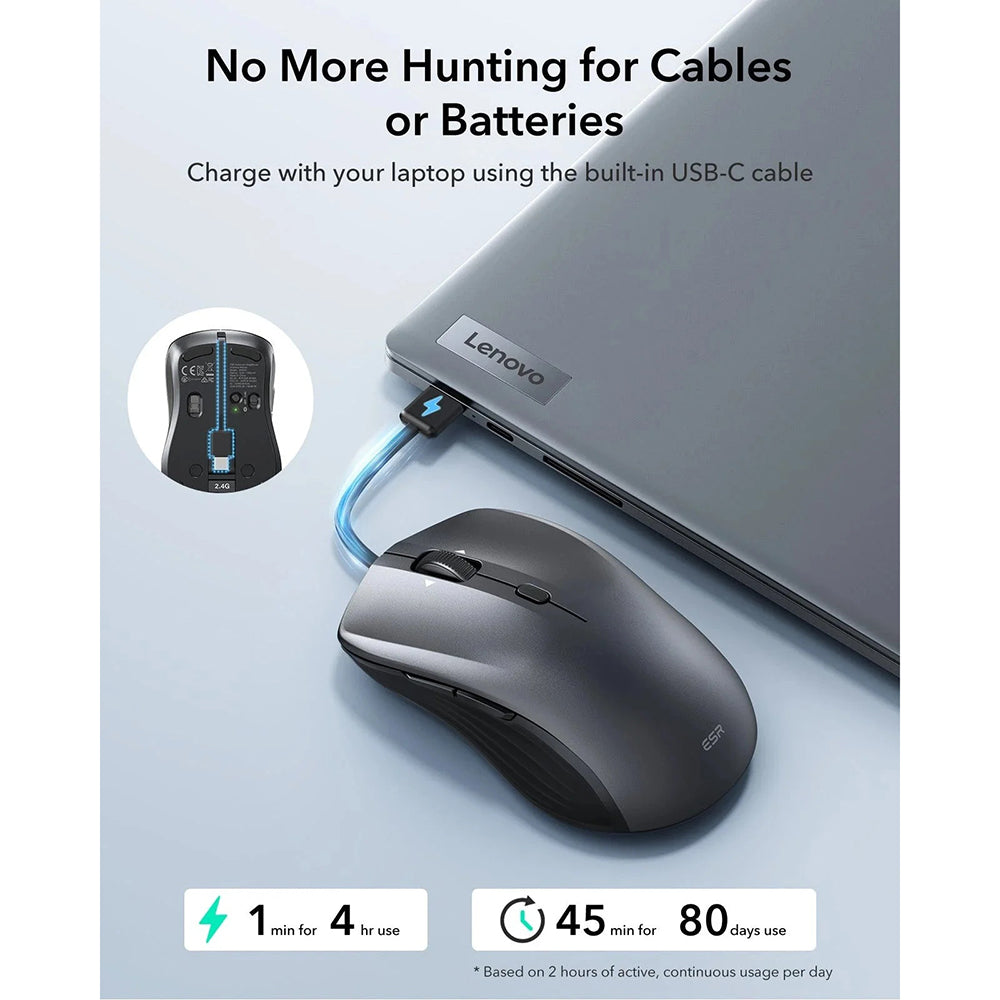 Bežični miš ESR MagMouse, 800DPI - 4800DPI, BT / Wi-Fi, Siva