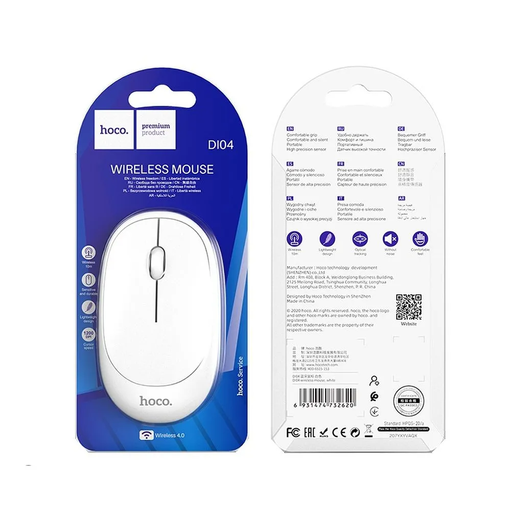 Bežični miš HOCO DI04, 1200DPI, BT / Wi-Fi, Beli