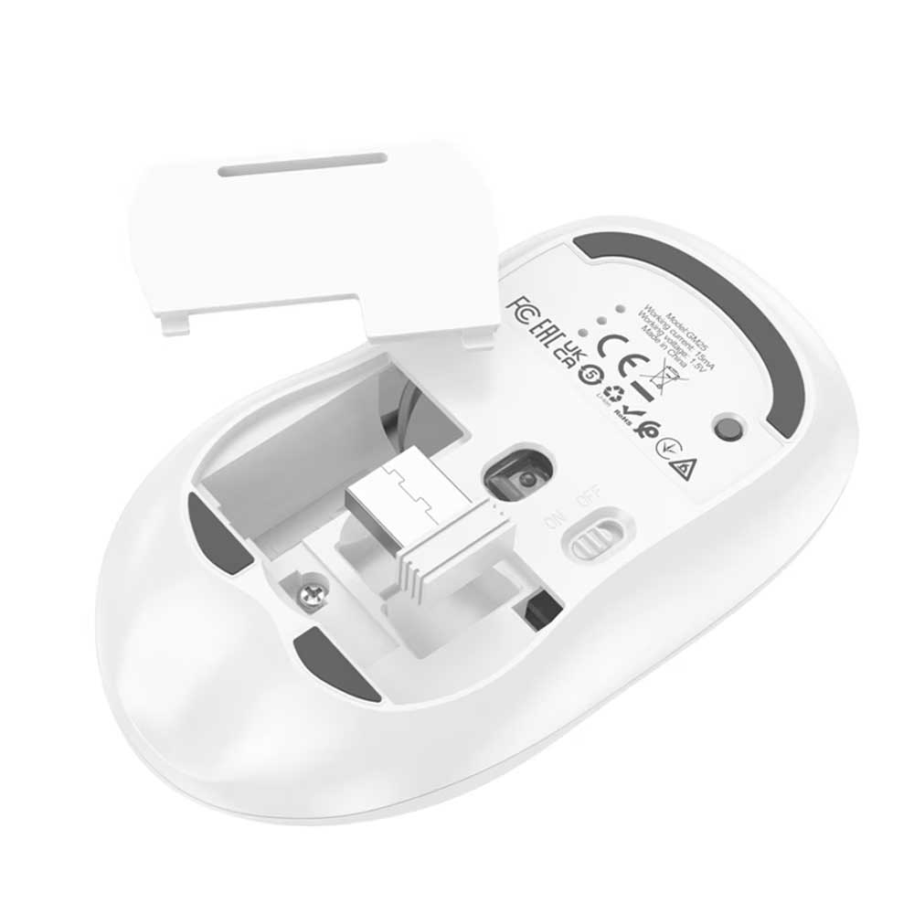 Bežični miš HOCO GM25, 1600DPI, BT / Wi-Fi, Beli