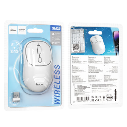 Bežični miš HOCO GM25, 1600DPI, BT / Wi-Fi, Beli