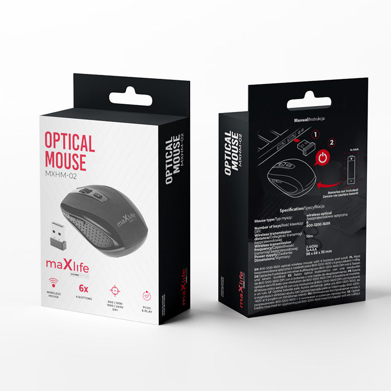 Bežični miš MaXlife MXHM-02, 1600DPI, Crna