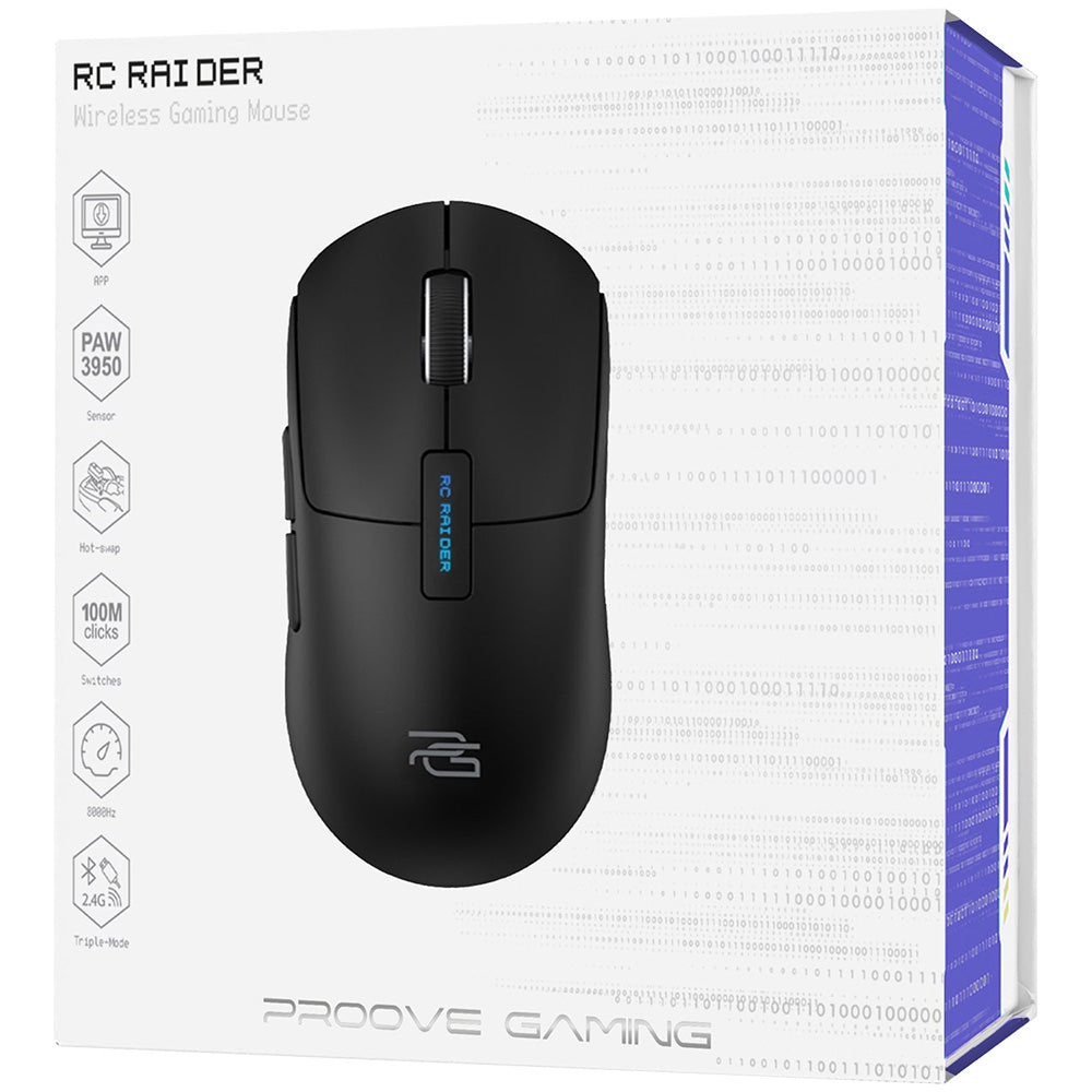Mouse Wireless Proove RC Raider 8K, 800DPI - 32000DPI, BT / Wi-Fi / Žičani, Crni WMRR00122001