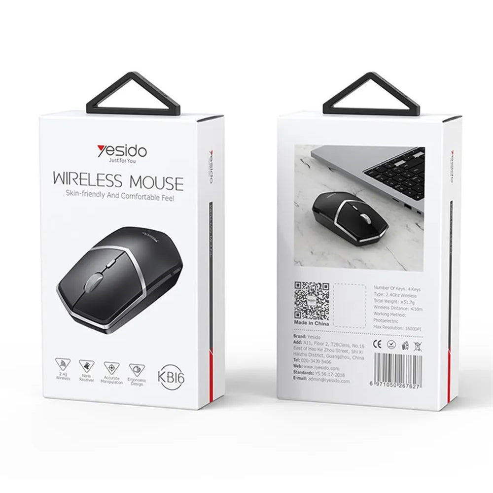 Mouse Wireless Yesido KB16, 1600DPI, Crni