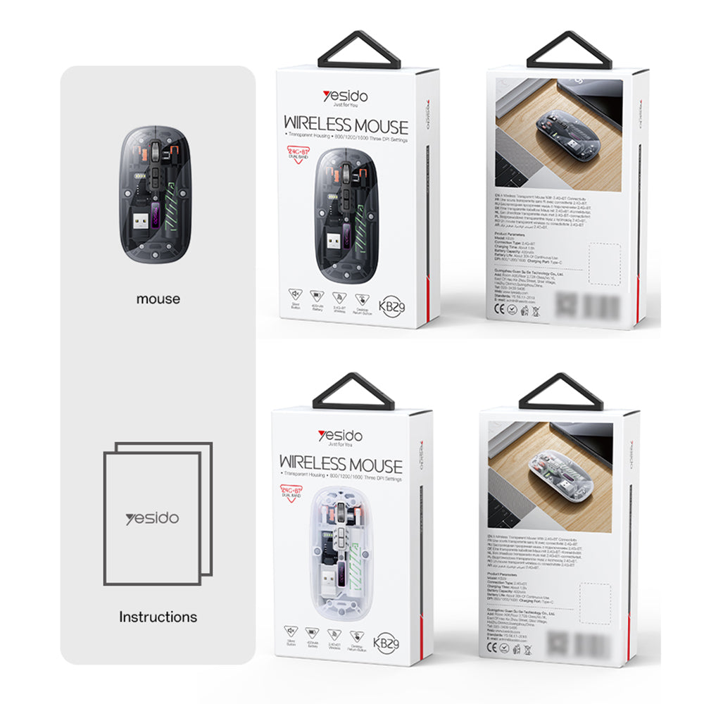 Bežični miš Yesido KB29, 800DPI - 1600DPI, BT / Wi-Fi, Beli