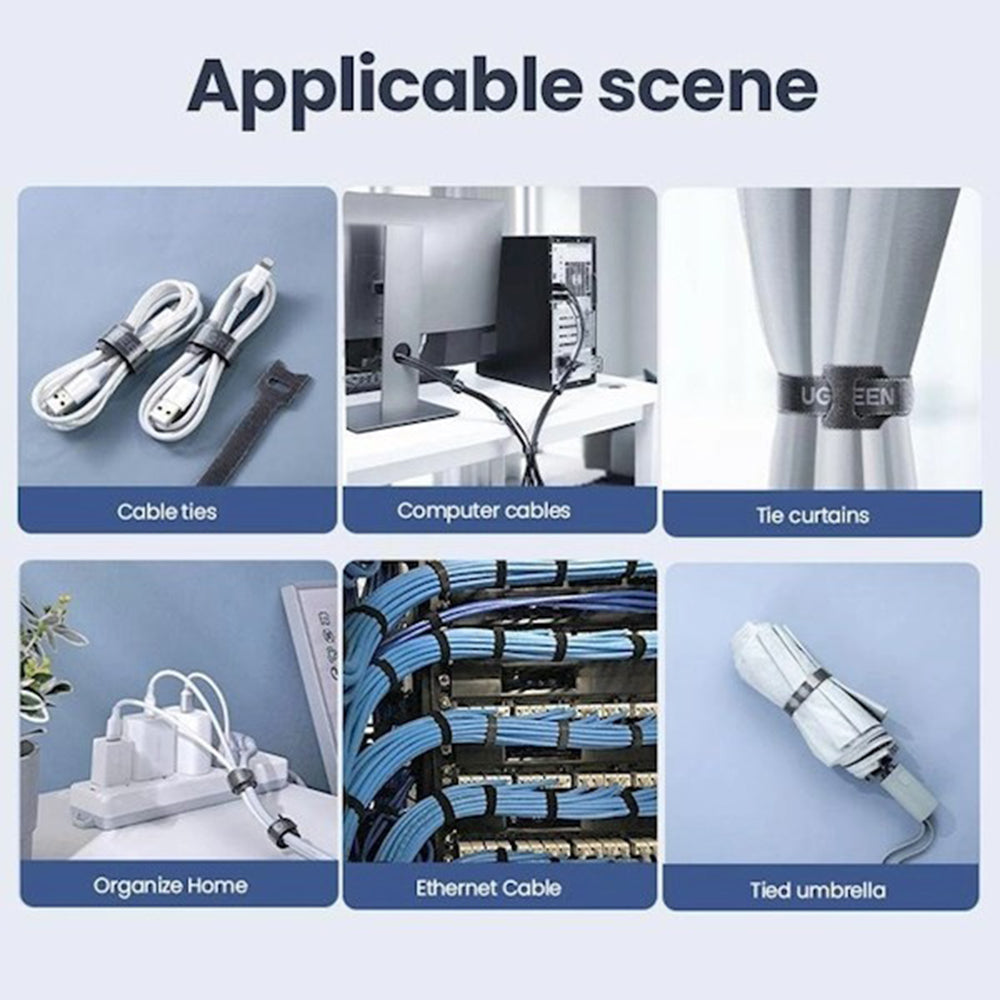 Organizator Kablova UGREEN LP401, Velcro, Set 3 Komada, Crni