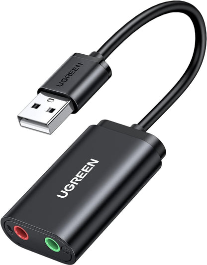 USB sound card UGREEN US205, 2 x 3.5mm jack, Black 