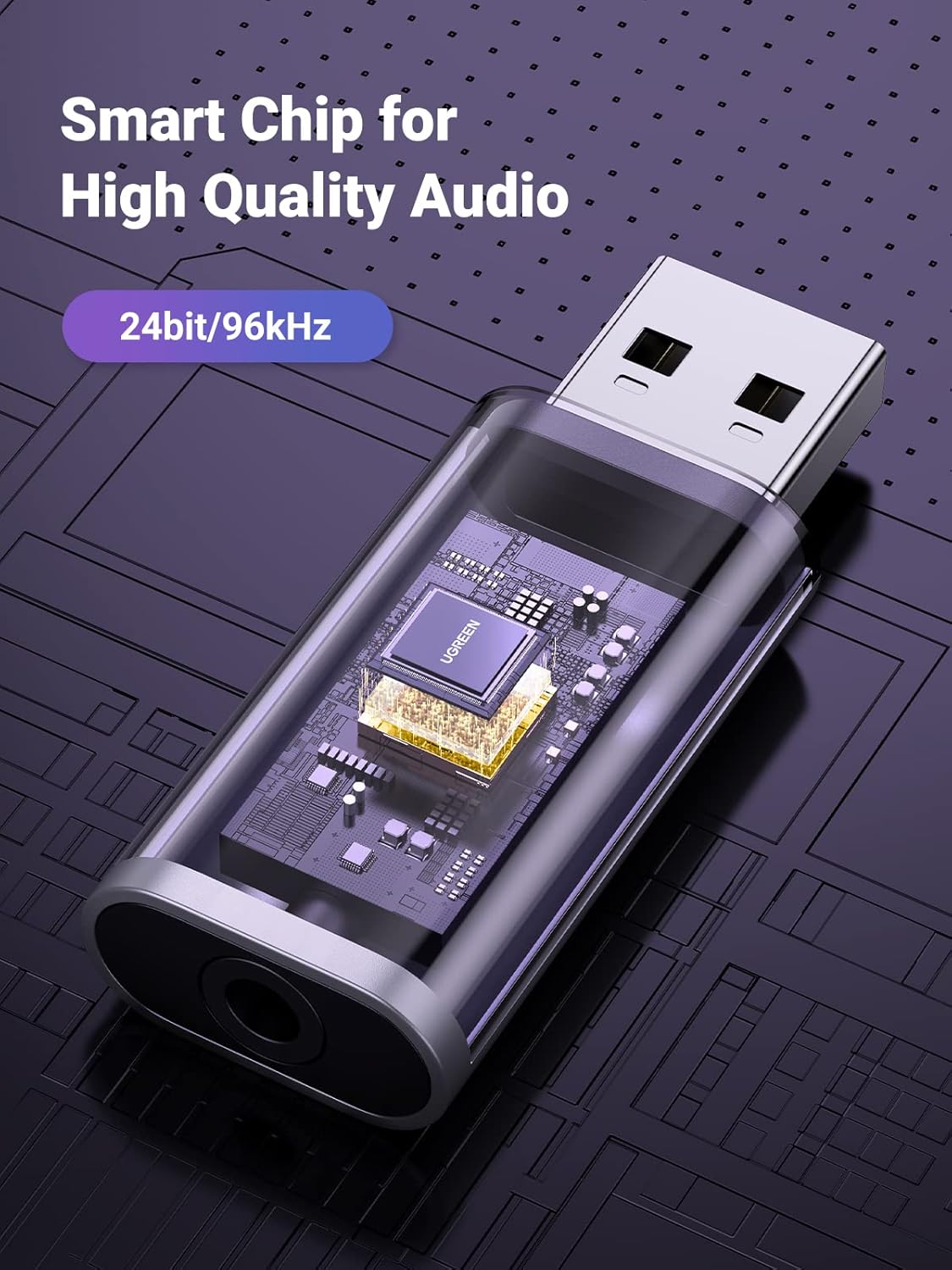 UGREEN CM383 USB Sound Card, 1 x 3.5mm Jack, Gray 