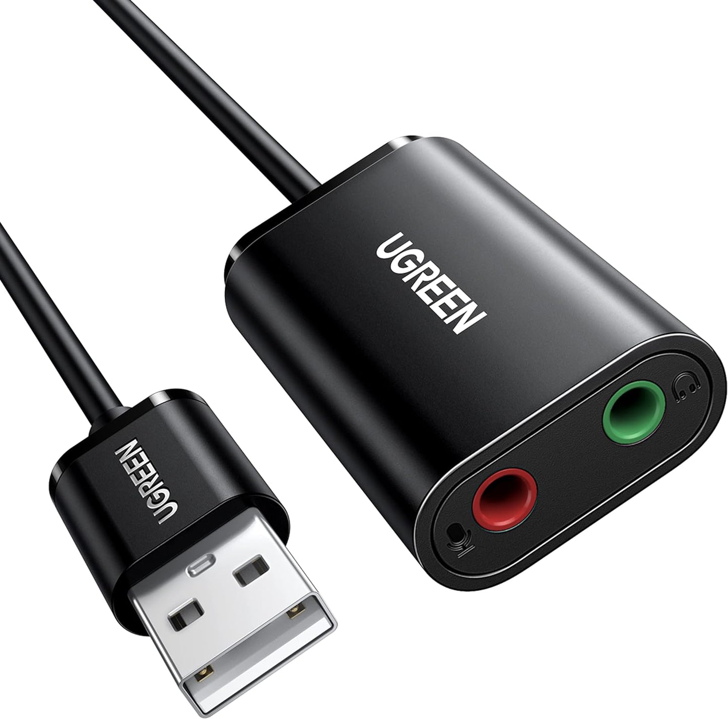 USB sound card UGREEN US205, 2 x 3.5mm jack, Black 