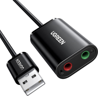 USB sound card UGREEN US205, 2 x 3.5mm jack, Black 