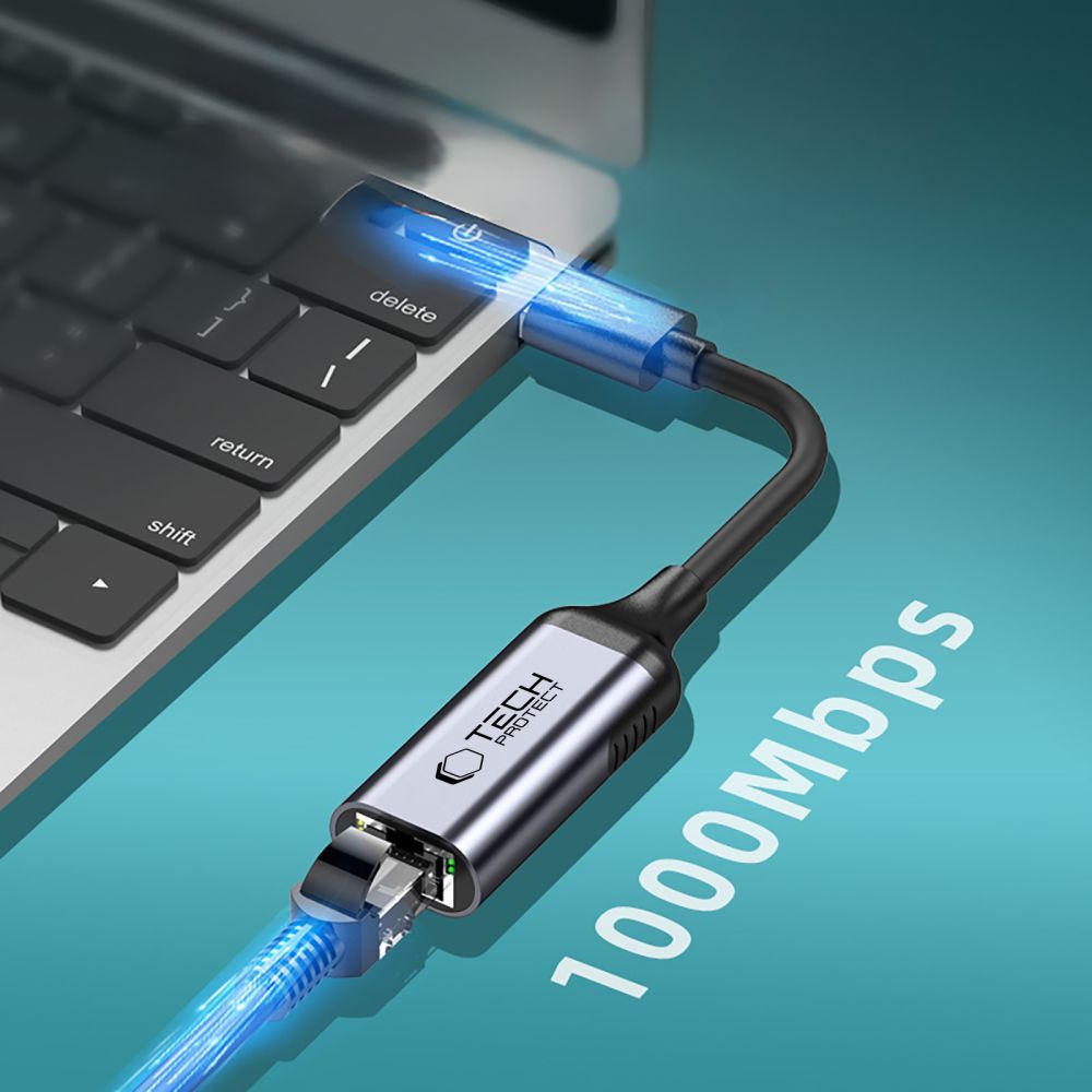 Mrežna kartica Tech-Protect Ultraboost, RJ45, USB 3.0, Crna