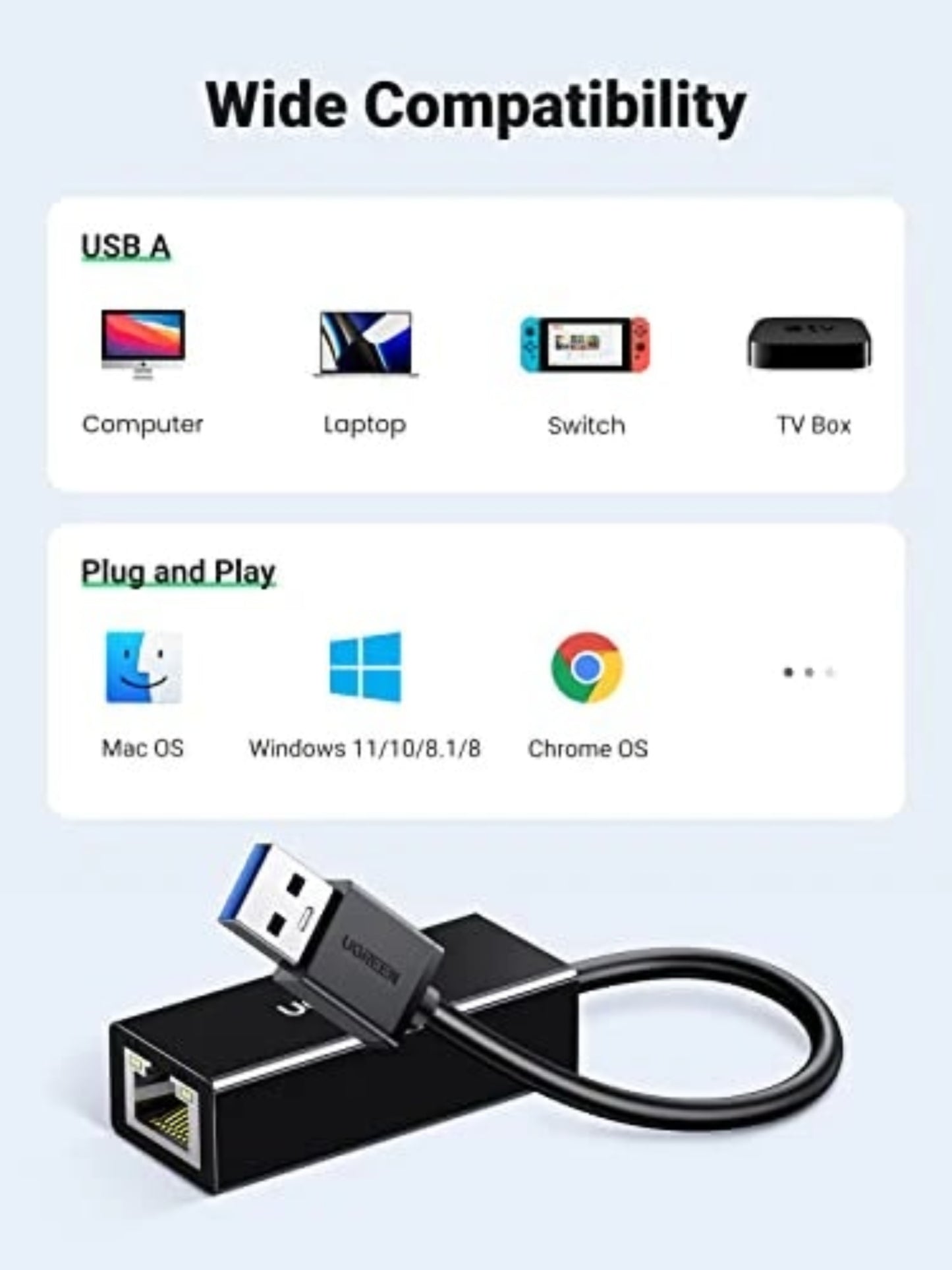Mrežna kartica UGREEN CR111, RJ45, USB 3.0, Bela
