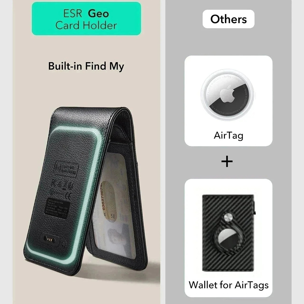 Novčanik ESR Classic Geo Carbon sa funkcijom Find My i RFID zaštitom, Crni, Refabrikovan